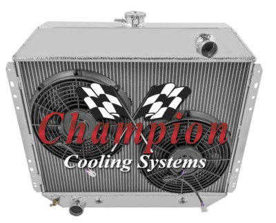 3 Row ER Champion Radiator W/ 2 12'' Fans for 1968 - 1979 Ford F-Series V8 Engine