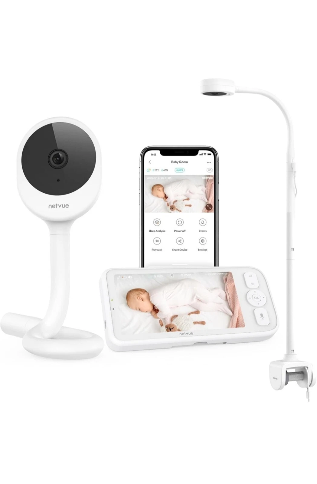 Baby Monitor with 4 in 1 Holder, 1080P HD Baby Monitor with Camera Night Vision