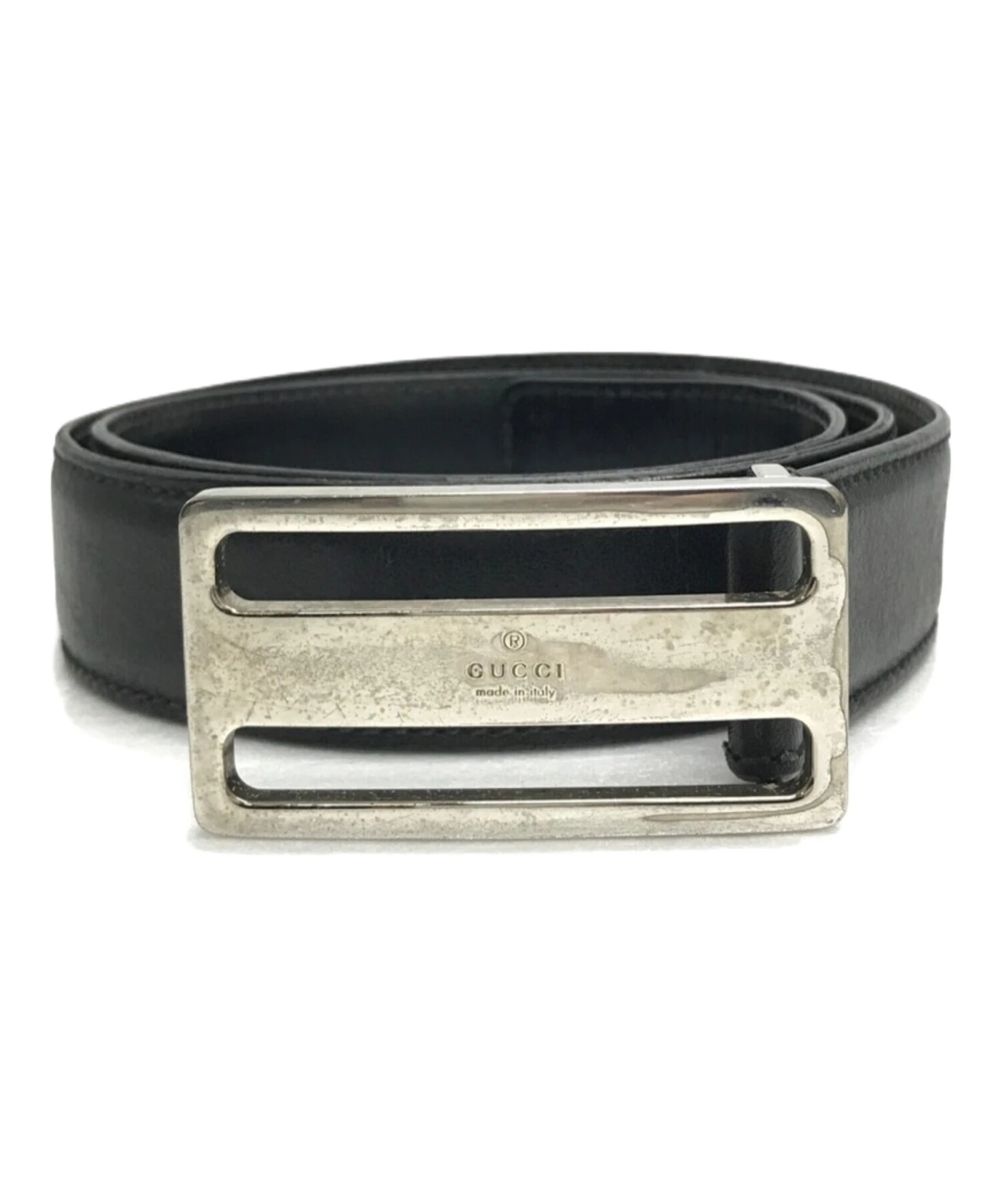 GUCCI Ceinture Cuir Ceinture Épaisse Ceinture Cuir avec Logo Boucle Noir 22
