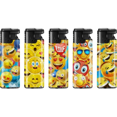 5 x Feuerzeug Gas Jet Feuerzeuge Lighter glanz Motiv Serie Face Emojis