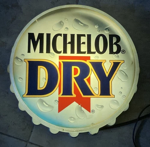 Vintage Michelob Dry Ultra Beer Bottle Cap Round Wall Sign Light Man Cave