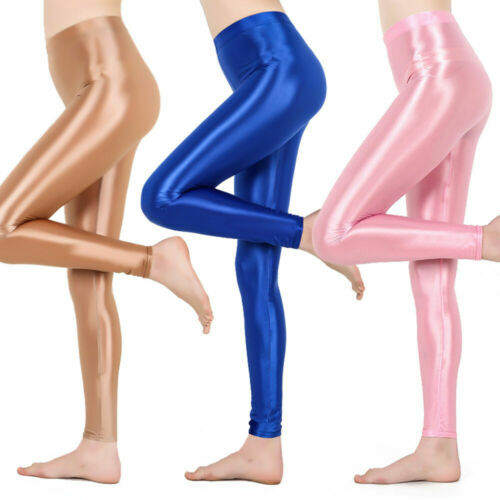 FEESHOW Girls Shinny Metallic Footless Tights - Stretchy Dance Yoga Leggings With Elastic Waistband
