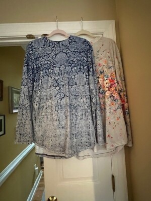 Set of 2 Floral Yoga Everyday Tops Tunics  Long Sleeve Large Brand New No Tags