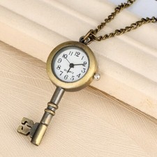 Creative Pocket Watch Key Shape Design Arabic Number Quartz Analog Display Chain