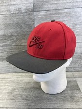 Nike SB Logo Swoosh Spellout Adjustable Snapback Hat Red Black Embroidered