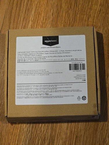 Amazon Basics Lightweight Microfiber Pillow Case, Standard White 20" X 30" NEW