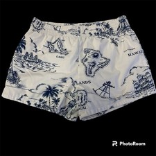 Vtg 80's White Blue HAWAIIAN ISLANDS Map Trunks Hawaii SURFER Beach Swim Shorts