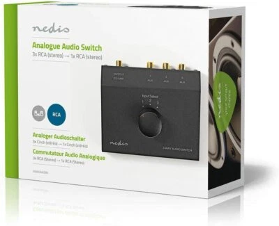 NEDIS NEU VOLLMETALL 3 PORT 3 WEGE STEREO AUDIO SCHALTER, PHONO-EINGANG & AUSGANGSANSCHLÜSSE