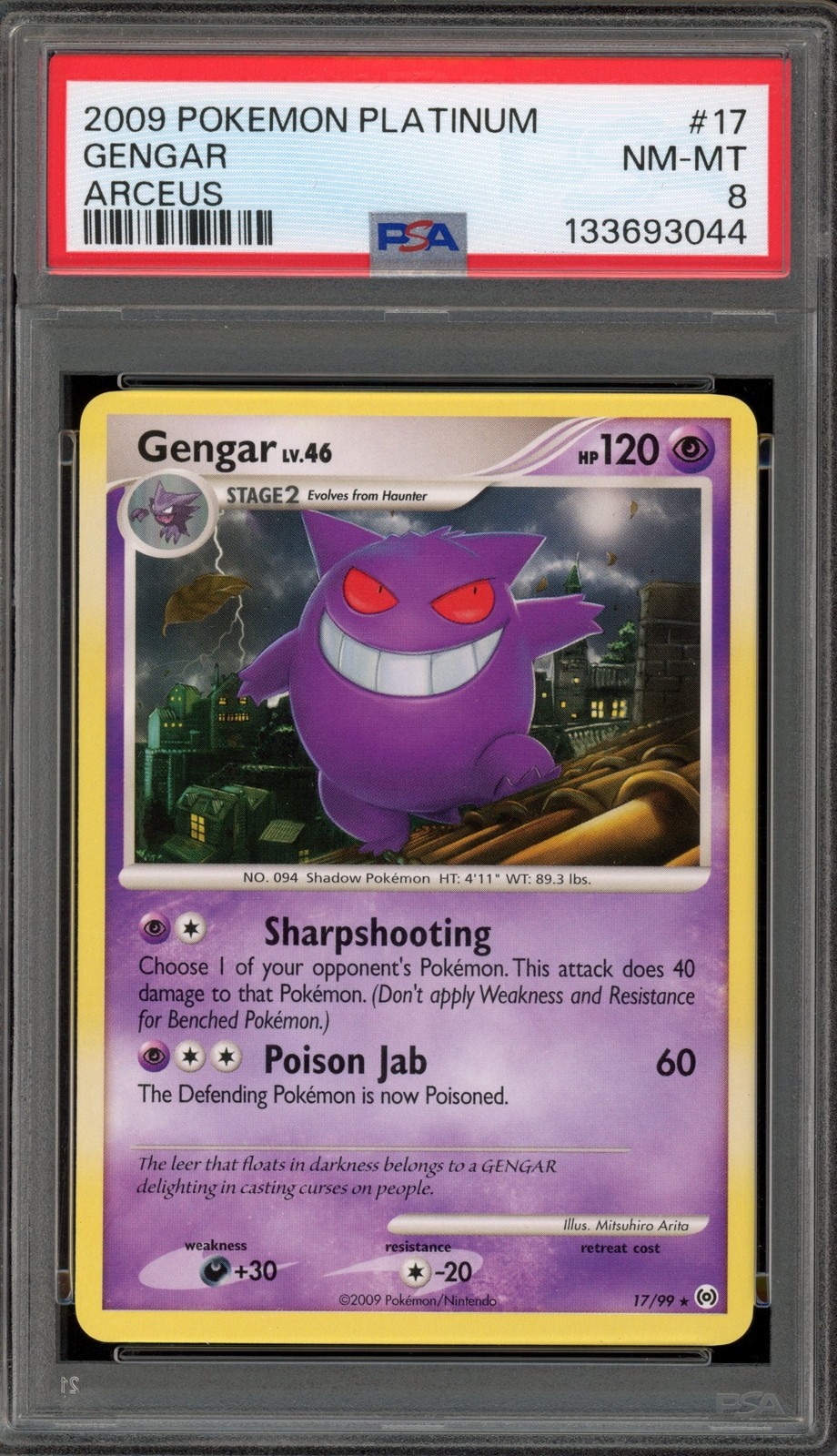 Pokemon Gengar Platinum Arceus NON Holo Rare #17 PSA 8