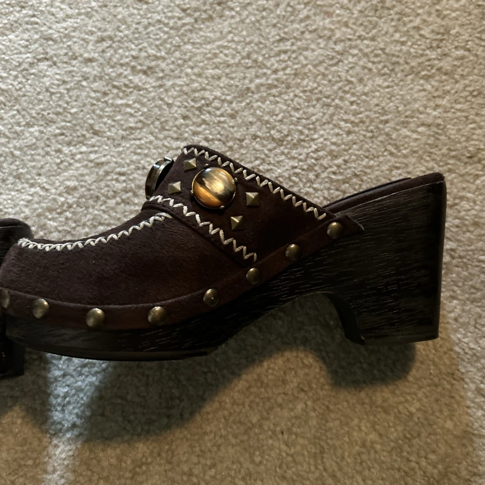 Dr Scholls Brown Studded Applaud Platform Beaded Studded Clog Y2K 70's Shoe - Image 4 of 4