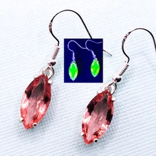 Sterling Pink Uranium Glass Earrings Dangle Marquise 925 Silver