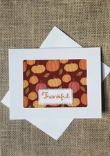 Completed Finished Cross Stitch Thankful Autumn Pumpkins Blank Note Card