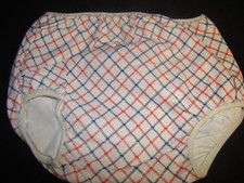 Vintage Plastic Lined Fabric Diaper Cover Red Blue Squares Small NOS