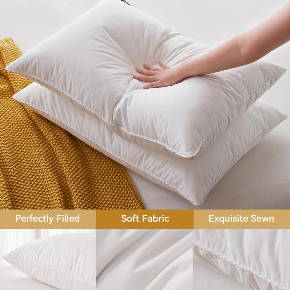 Goose Feather Down Pillow King Size of 2,Ultra Soft 100% Organic Cotton Fabri... - Image 3 of 4