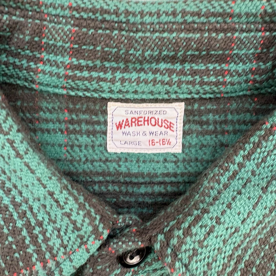 Рубашка мужская Warehouse Co 16-16,5 большая клетчатая фланелевая санфоризованная сделано в Японии - Изображение 3 из 4