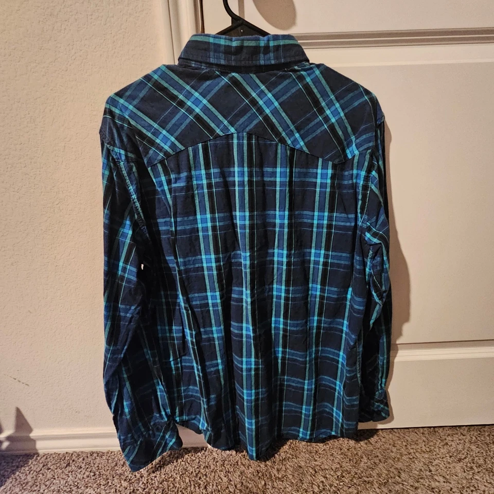 Mens Hawk Plaid Button Down Long Sleeve Shirt XL Blue Black - Image 4 of 4