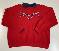 Vintage Heart Bows Sweatshirt Sz M Ruffled Grandma Cottagecore Collared 90s