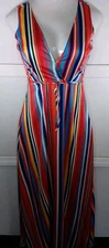 Lulus Elianna Backless Maxi Dress Small Rainbow Stripe Sleeveless Flowy EUC 