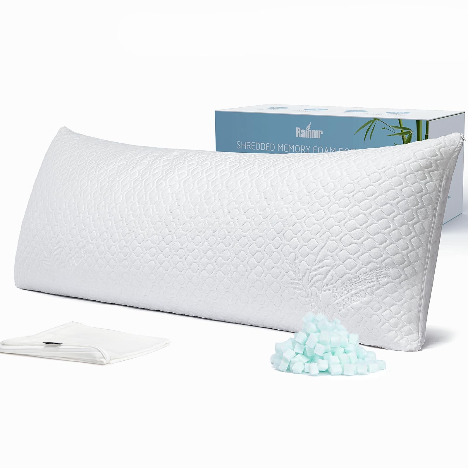 20x54 Inch Body Pillow, Shredded Memory Foam, Ultra Soft, White