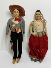 Lot of (2) / Pair of Vintage Handmade Cloth Mexican Latin Couple Folk Art Dolls