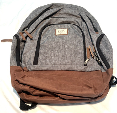 FUEL Grey and Brown Polyester Backpack 5 Zippered Compartments, Sturdy Base VGC