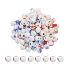 100Pcs 8mm Round Ceramic Porcelain Beads, White Blue/White Red