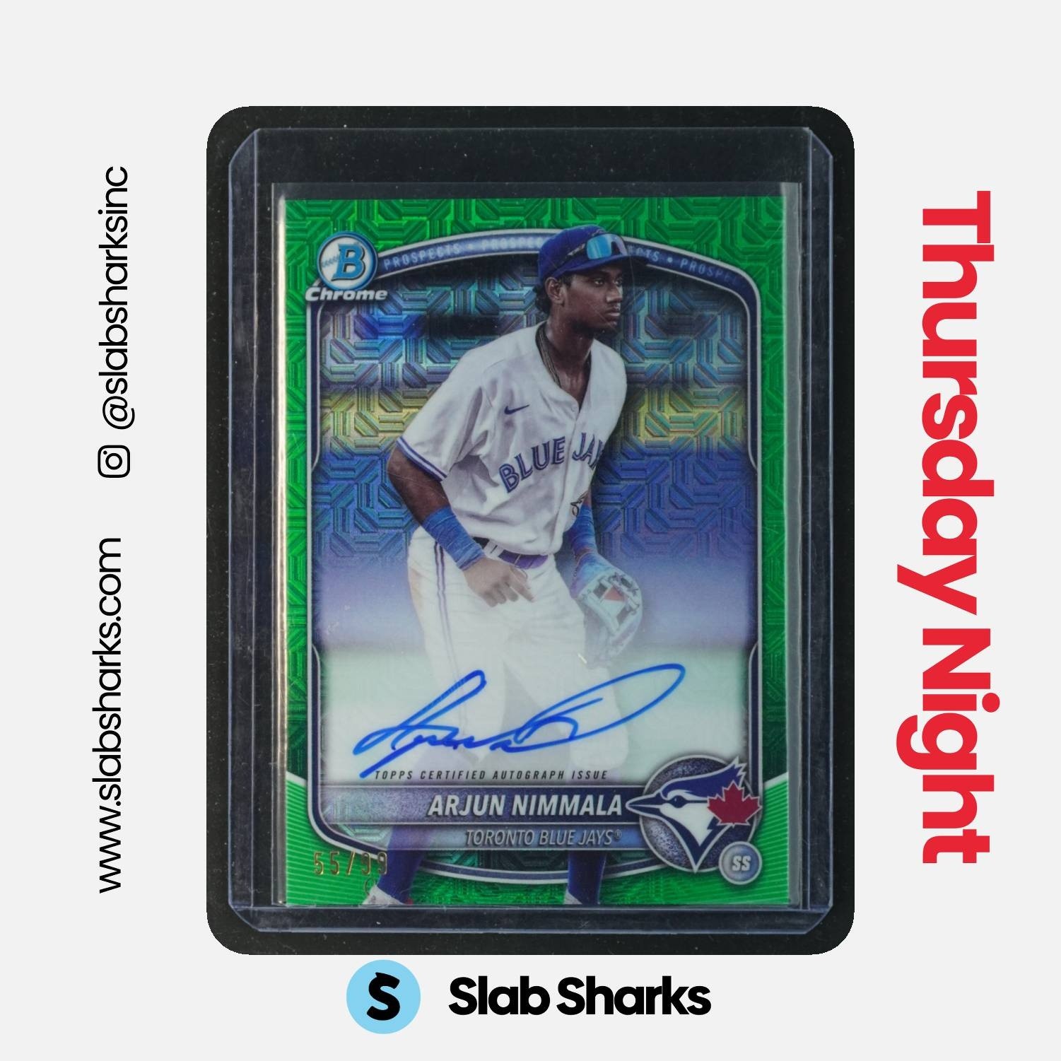 2025 BOWMAN ARJUN NIMMALA CHROME PROSPECT AUTO MEGA BOX GREEN REFRACTOR /99