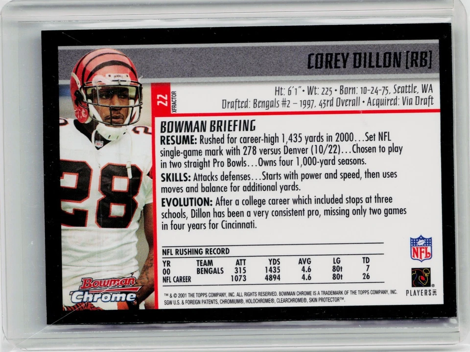 2001 BOWMAN CHROME XFRACTOR #22 - COREY DILLON - Image 2 of 2