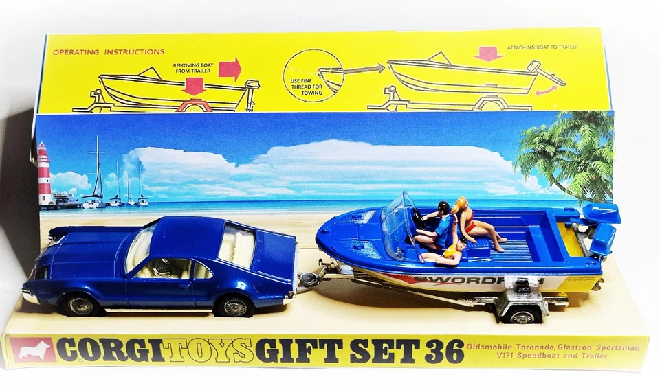 Corgi Toys GS 36  - Oldsmobile Toronado/ Speedboat -  inklusive Repro Fensterbox - Bild 4 von 4