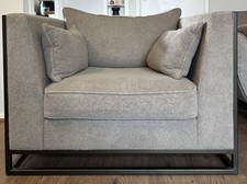 Custom Mushroom Brown Bouclé Armchairs – Modern Metal Frame, Excellent Condition