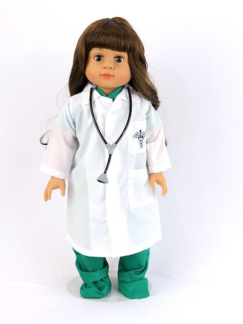 Green Doctor Medical Scrubs Outfit Fits 18" American Boy Girl Doll Clothing