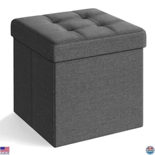 Folding Storage Ottoman Bench 38x38x38cm, Foot Rest, Storage Chest, Dark Gray