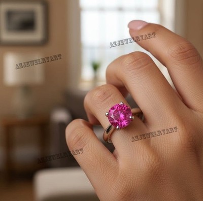 Round Cut Pink Sapphire Ring 925 Sterling Silver Women s Ring Gift For Her.