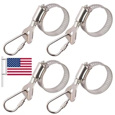 4 Pack Stainless Steel Flag Pole Rings Clips with Carabiner for Vehicle Boat