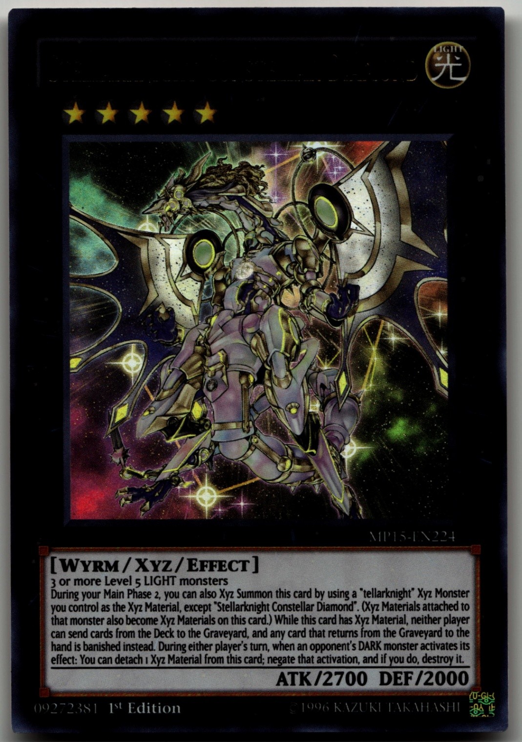 Stellarknight Constellar Diamond MP15-EN224 YuGiOh 2015 Mega-Tin Mega Pack trading card — raw and PSA graded price guide