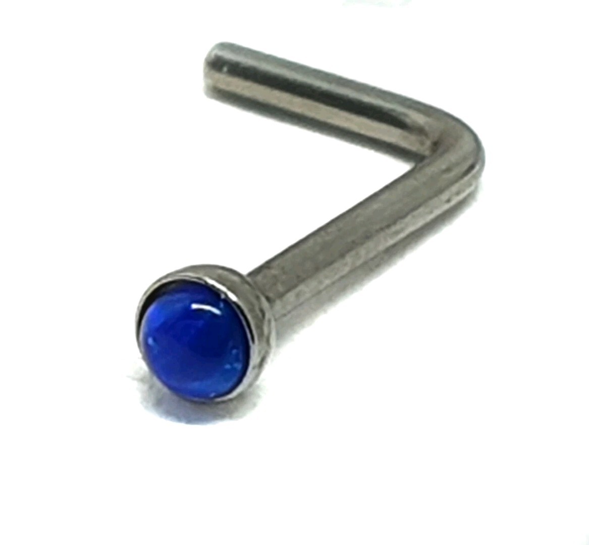 Nose Stud Opal Sapphire Blue 1.5mm Titanium 20g (0.8mm) L Bend Deep Cup g23