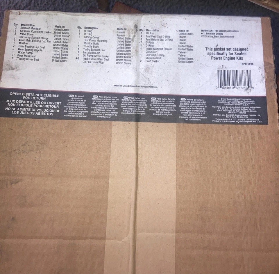Engine Gasket Set Fel-Pro 260-1238 fits 86-87 Buick Regal 3.8L V6 Federal-Mogul Foto 4 de 4