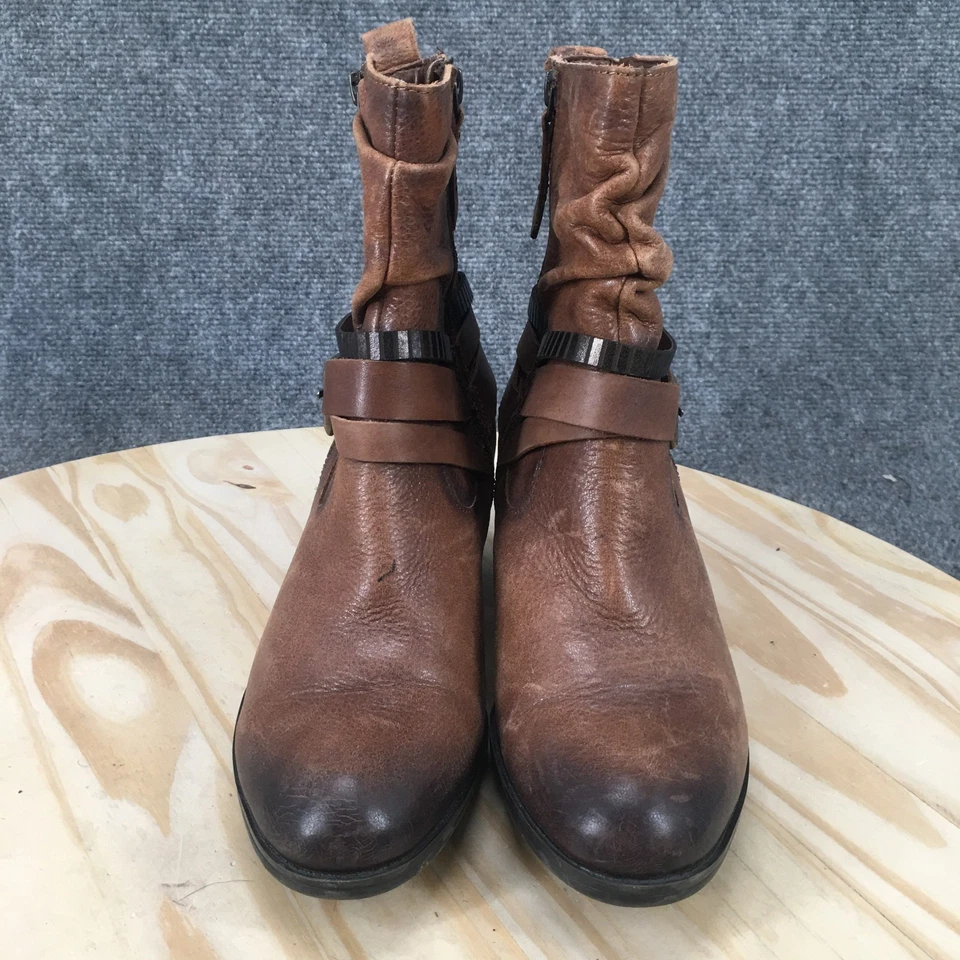 Earth Boots Mujer 6.5 B Abeto Moto Botín Cuero Marrón Tacones Bloque Foto 3 de 4