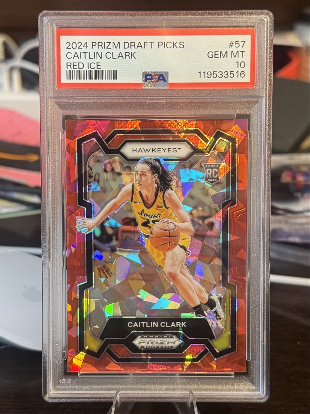 2024 Panini Prizm Draft Picks - Caitlin Clark #57 Red Ice Prizm (RC) PSA 10