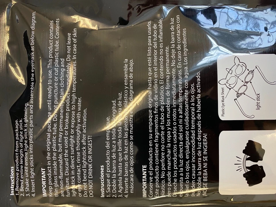 Glow unicorn eye-mask 2 light sticks 1 mask Halloween dress up - Image 2 of 2