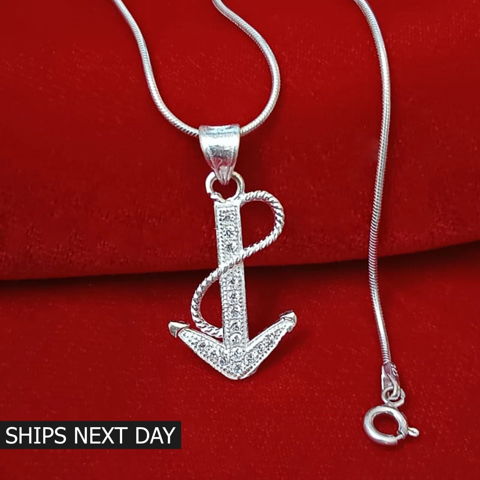 Sterling Silver Anchor Charm Necklace Small Anchor Pendant for Men and Women