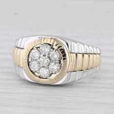 0.70Ct Round D/VVS1 Moissanite Set Mens Signet Ring In 14K Solid Two Tone Gold
