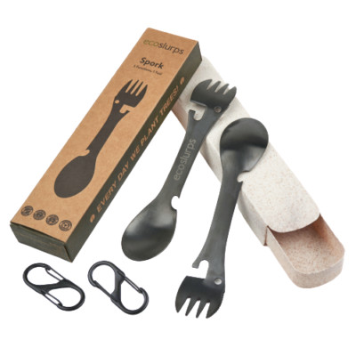 EcoSlurps Spork mit S-Biner Trageclip + Koffer - Reise Camping Besteck Sporks