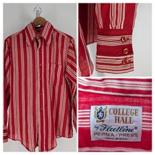 Vintage 70s Big Collar Disco Rockabilly Red Stripe Unionmade Shirt Medium USA