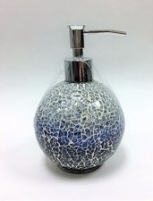STYLE LAB ROYAL BLUE,NAVY IRIDESCENT GLASS MOSAIC SPHERE BATHROOM SOAP DISPENSER