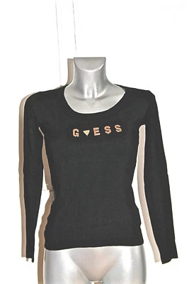 joli pull haut noir viscose logo métal GUESS taille XS EXCELLENT ÉTAT - Photo 1/3