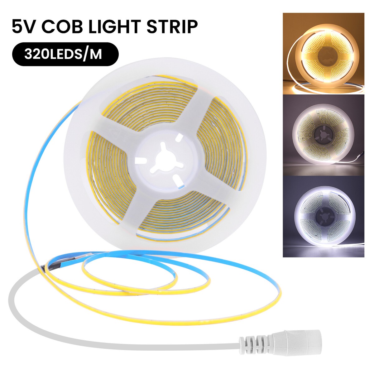 Aclorol 5V USB COB LED Strip Light Cool White 6000K 4M 1280LEDs Bright - View #7