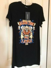 Pretty Little Thing Women’s black Skull Print Shirt Dress Size 8 NWT