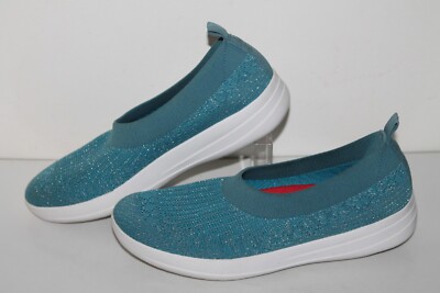 FitFlop Unerknit Slip On Casual Shoes, 083-746-065, Met Teal, Womens Size 8.5