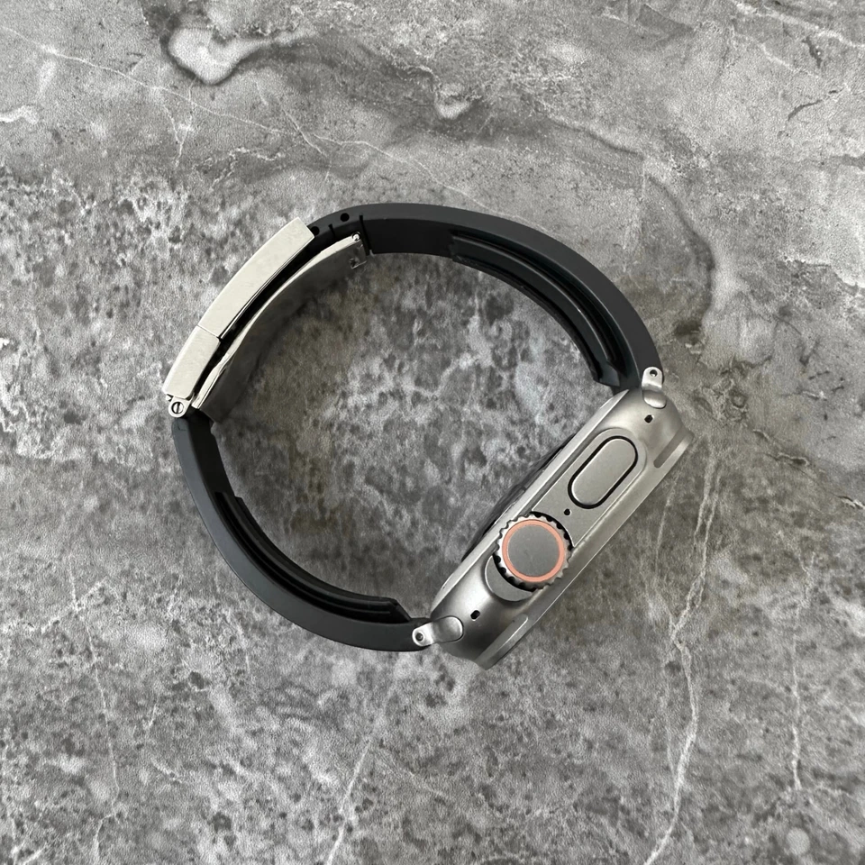 Black Silicone Rubber OYSTERFLEX Watch Strap Band For New Apple Watch Ultra 49mm - Image 4 of 4